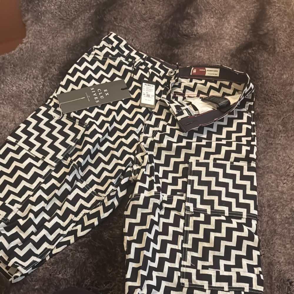 G- Star Black and White Zigzag Shorts